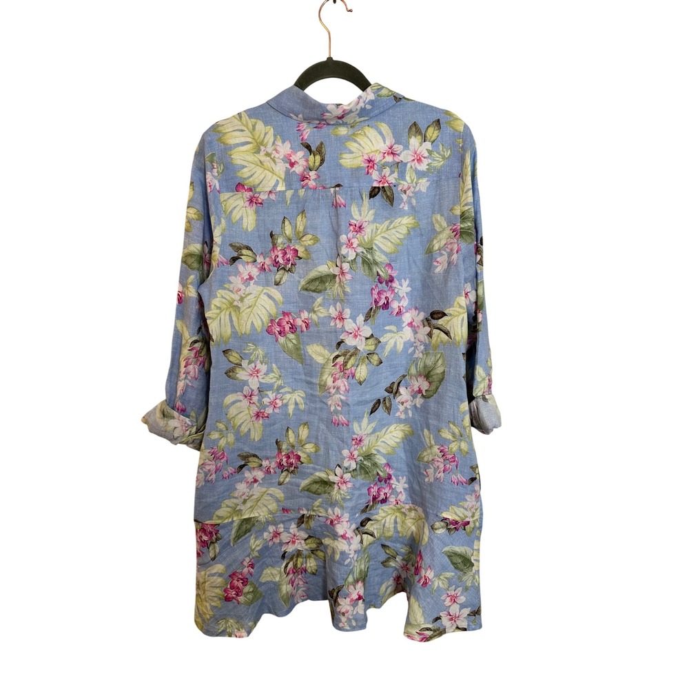 Tommy Bahama Coastline Orchid Dreams Flounce Linen Shirt Dress Size‎ M Blue Pink - Picture 2 of 10